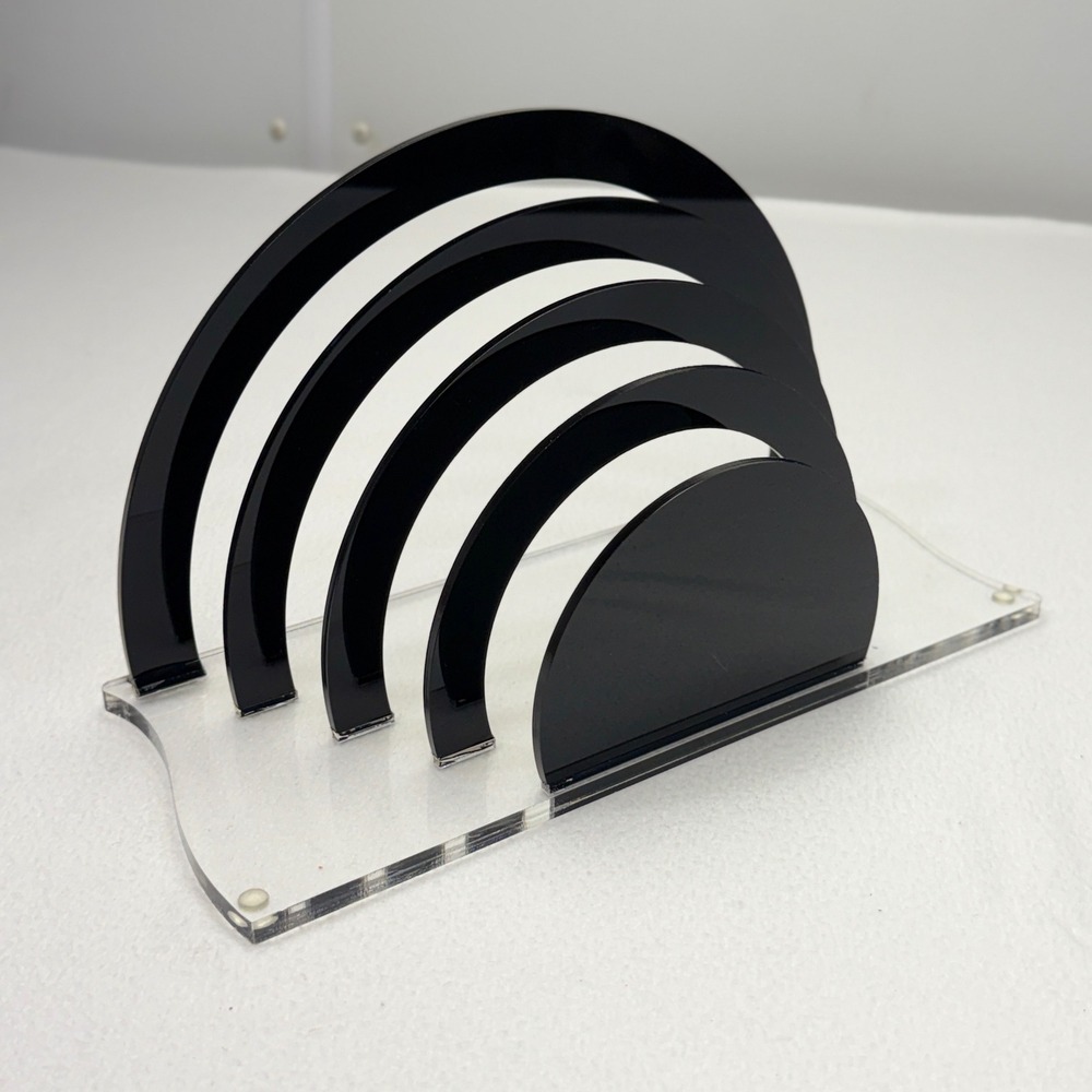 Vintage Acrylic Lucite Mail Organizer Black Clear Desktop Letter Sorter‎ MCM